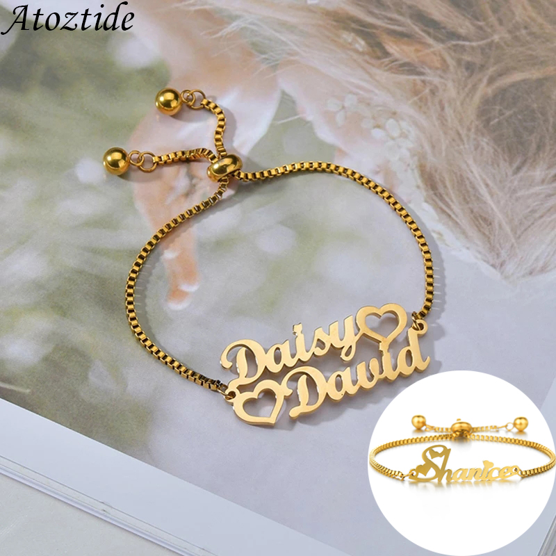 Personalized Name Box - Atoztide pulseira personalizada com 1-2 nomes,