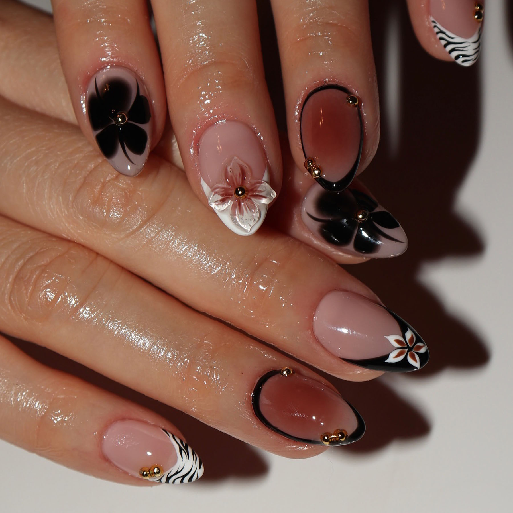 24 pçs flor unhas falsas marro - Pressed Flower Art avaliação e preço