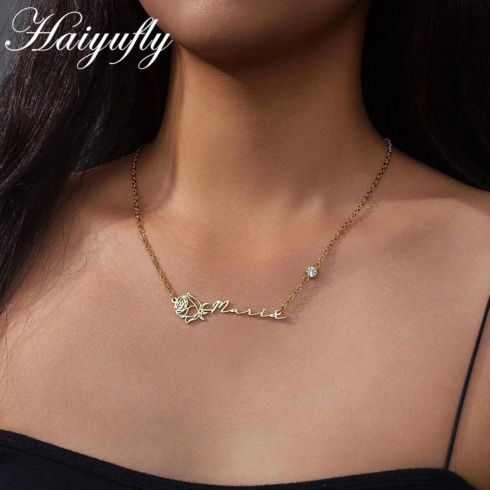 Haiyufly-Colar Personalizado N - Birth Flower Necklace avaliação e preço